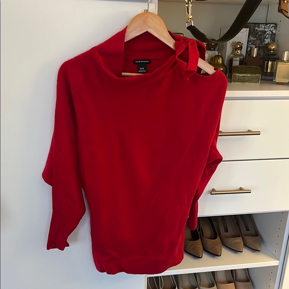 Red Sweater with Bow Detail